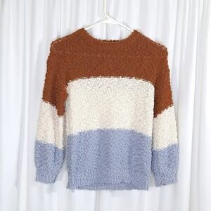 Hayden Girls Oversized Colorblock Sweater Rust Beige Grey Small Loose Knit Y2K